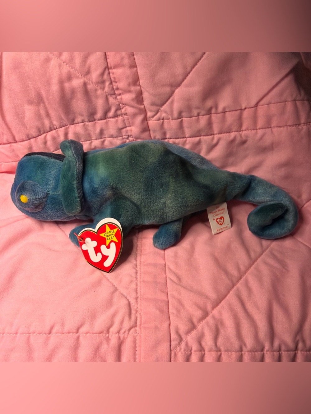 Ty Beanie Baby 9 inch Rainbow The Iguana Chameleon Toy